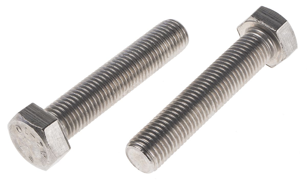 Plain Stainless Steel Hex, Hex Bolt, M20 x 100mm | RS