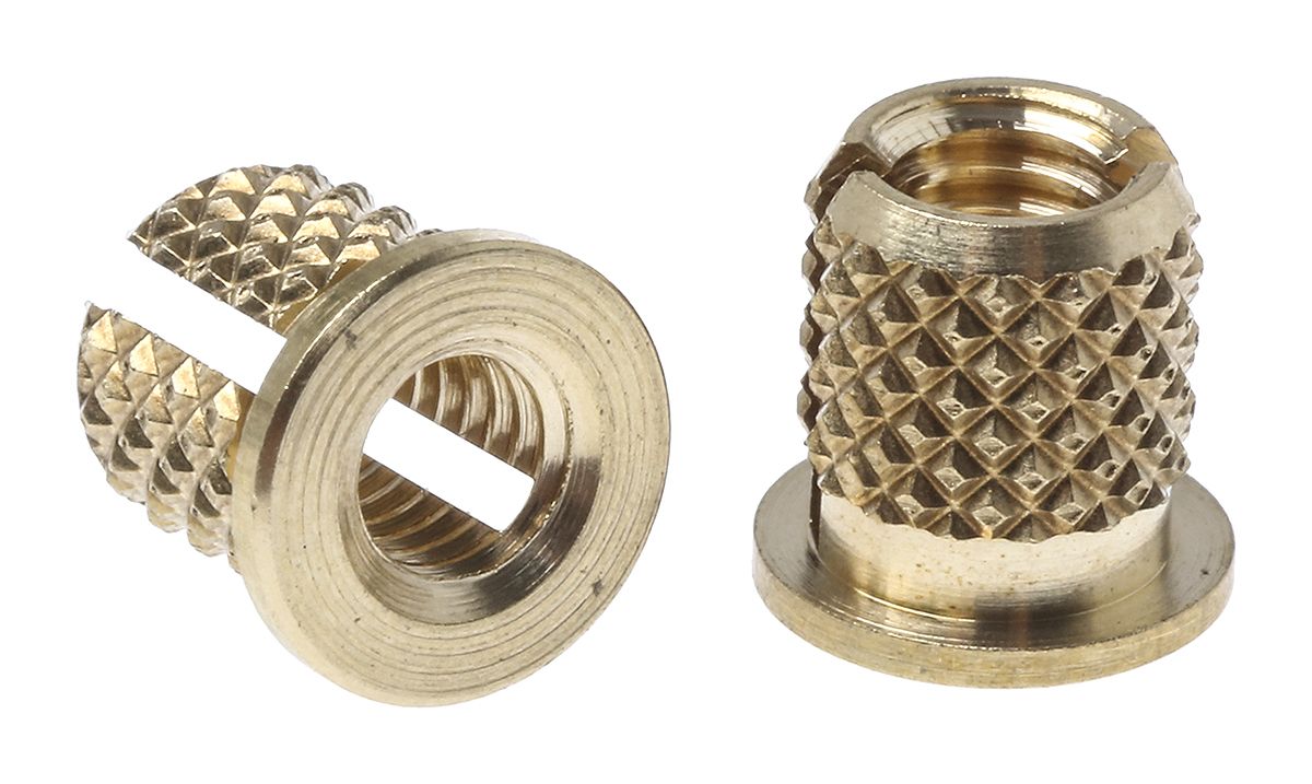 RS PRO, M3.5 Brass Threaded Insert diameter 4.8mm Depth 6.35mm RS