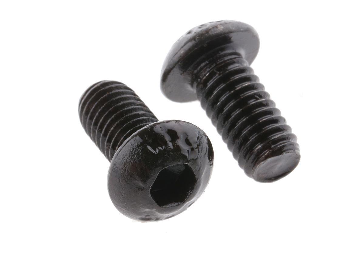 RS PRO Black, Self-Colour Steel Hex Socket Button Screw, ISO 7380, M6 x ...