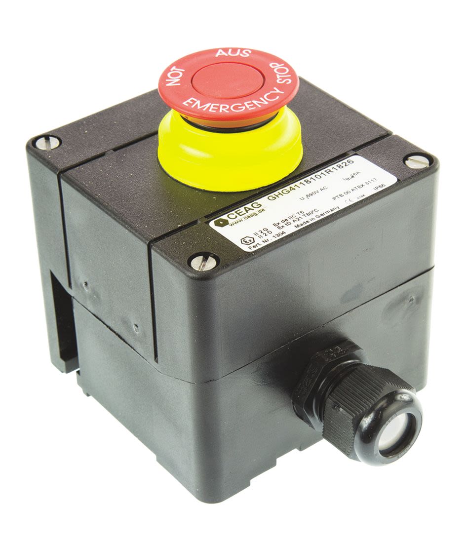 CEAG GHG411 Series Emergency Stop Push Button, Surface Mount, 1NO + 1NC