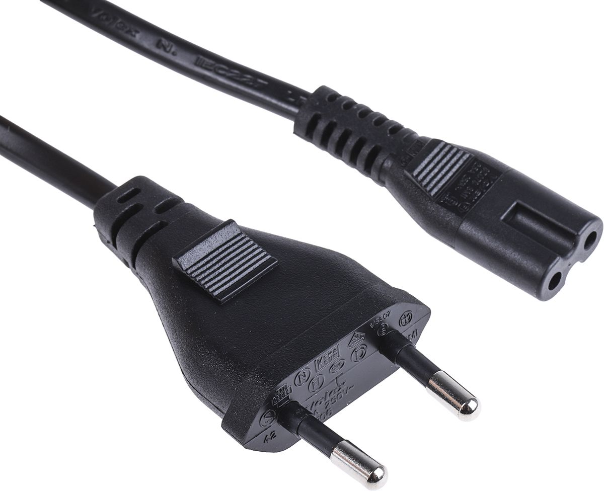 RS PRO IEC C7 Socket to CEE 7/16 Europlug Plug Power Cord, 1.5m