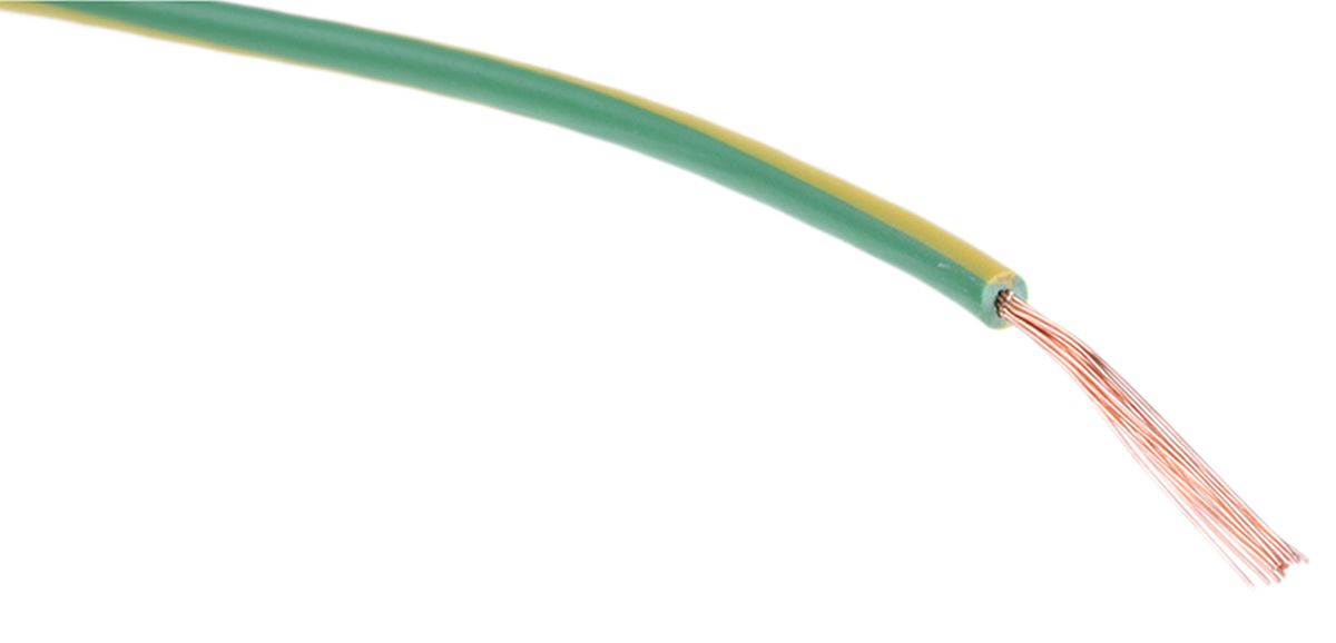 RS PRO Green/Yellow 0.5 mm² Equipment Wire, 20 AWG, 16/0.2 mm, 100m, PVC Insulation
