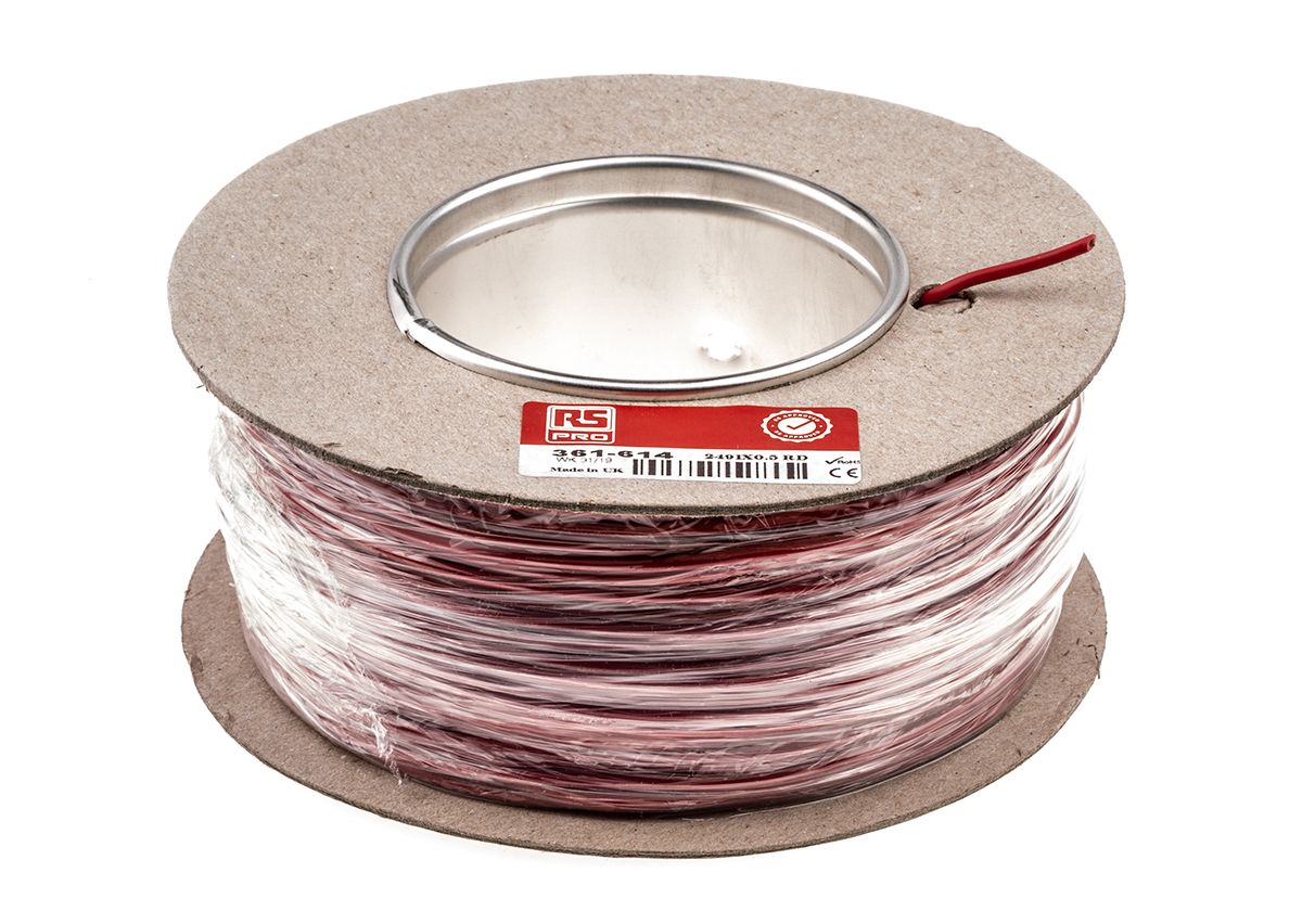 RS PRO 0,5 mm² Rød PVC Monteringsledning, ledertråde: 16/0,2 mm, 500 V, 100m