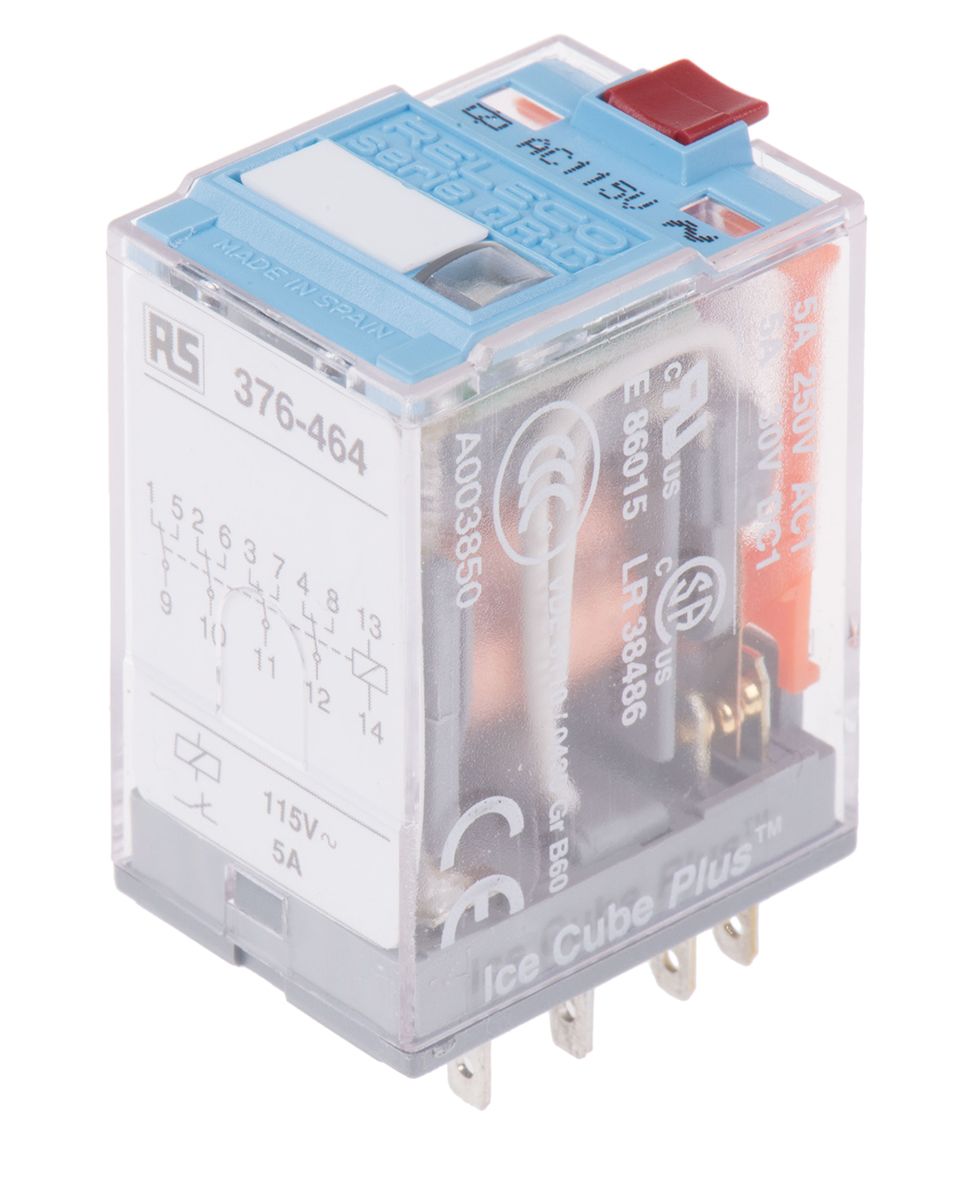 Releco Plug In Power Relay, 115V ac Coil, 5A Switching Current, 4PDT