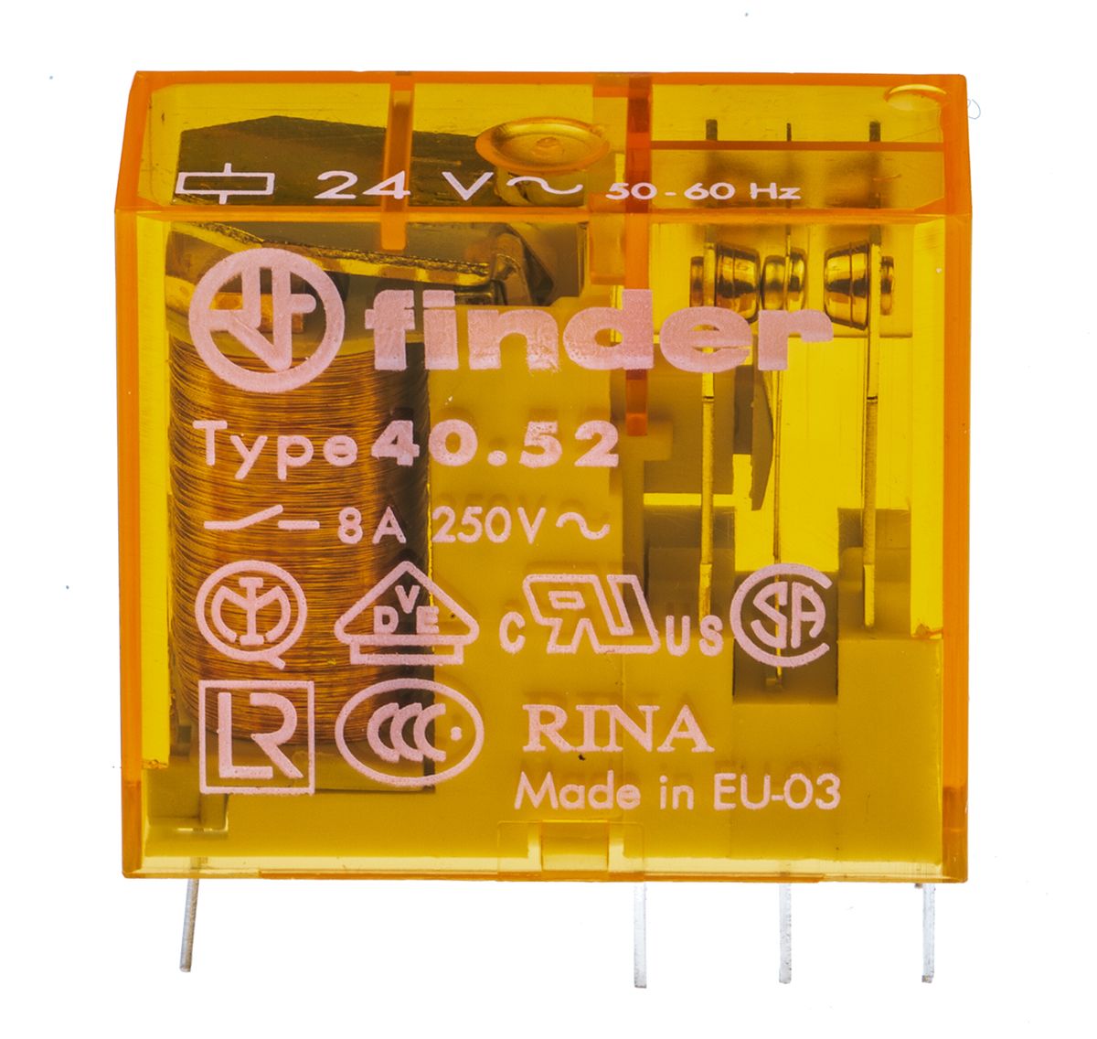Finder PCB Mount Power Relay, 24V ac Coil, 8A Switching Current, DPDT