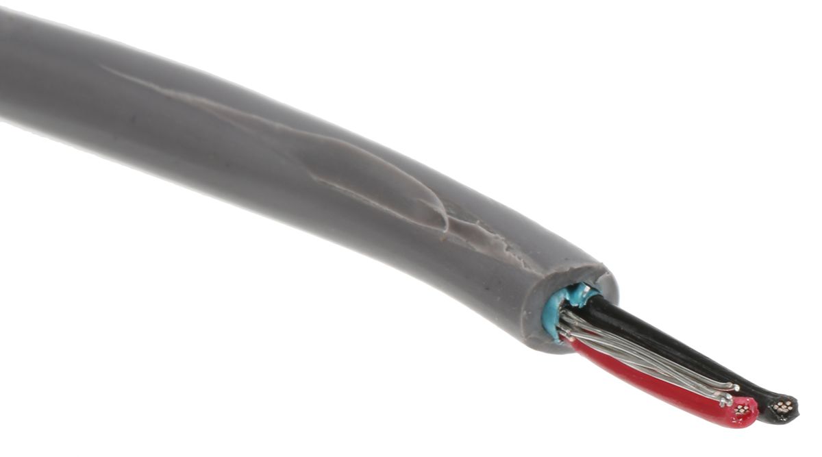 Alpha Wire Twisted Pair Data Cable, 1 Pairs, 0.23 mm², 2 Cores, 24 AWG, Screened, 100m, Grey Sheath