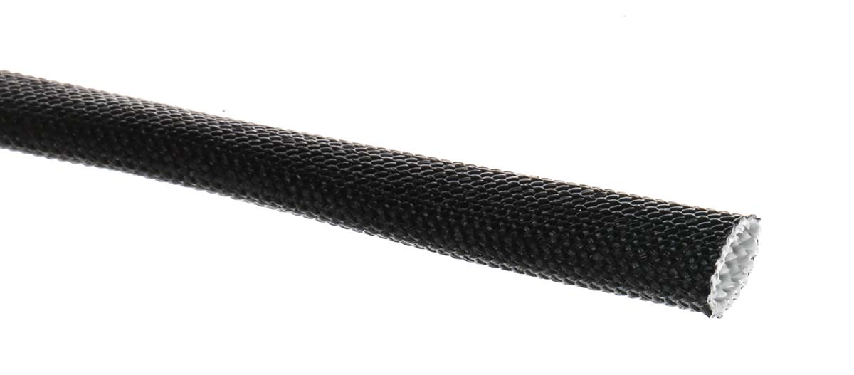 RS PRO Braided Acrylic Fibreglass Black Cable Sleeve, 4mm Diameter, 5m Length