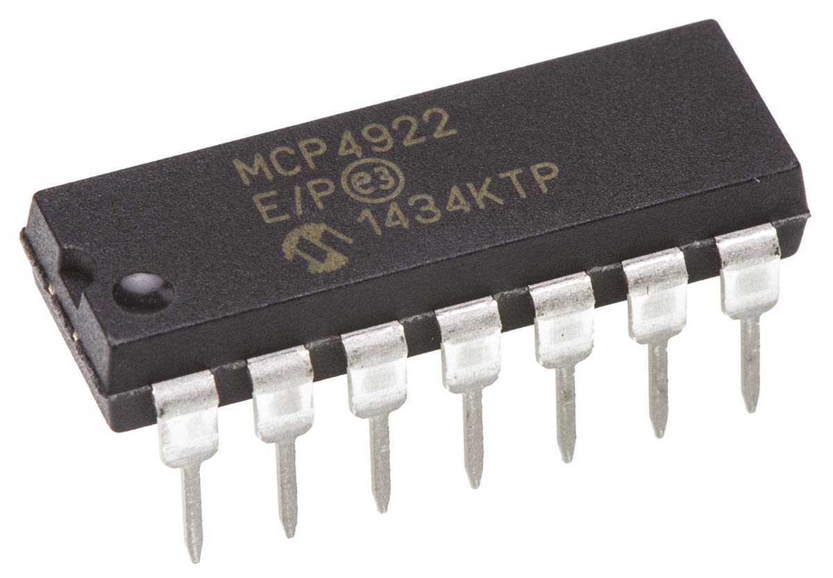 Microchip, DAC Dual 12 bit- Serial (SPI/Microwire), 14-Pin PDIP
