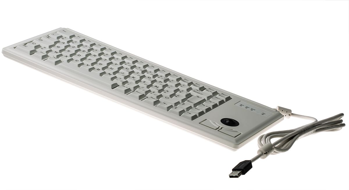 Cherry Wired USB Compact Trackball Keyboard, AZERTY, Grey