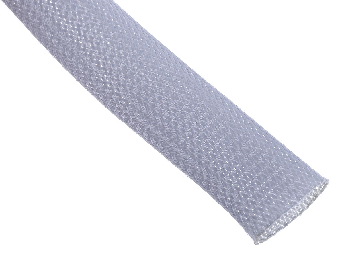 RS PRO Expandable Braided PET Grey Cable Sleeve, 30mm Diameter, 5m Length