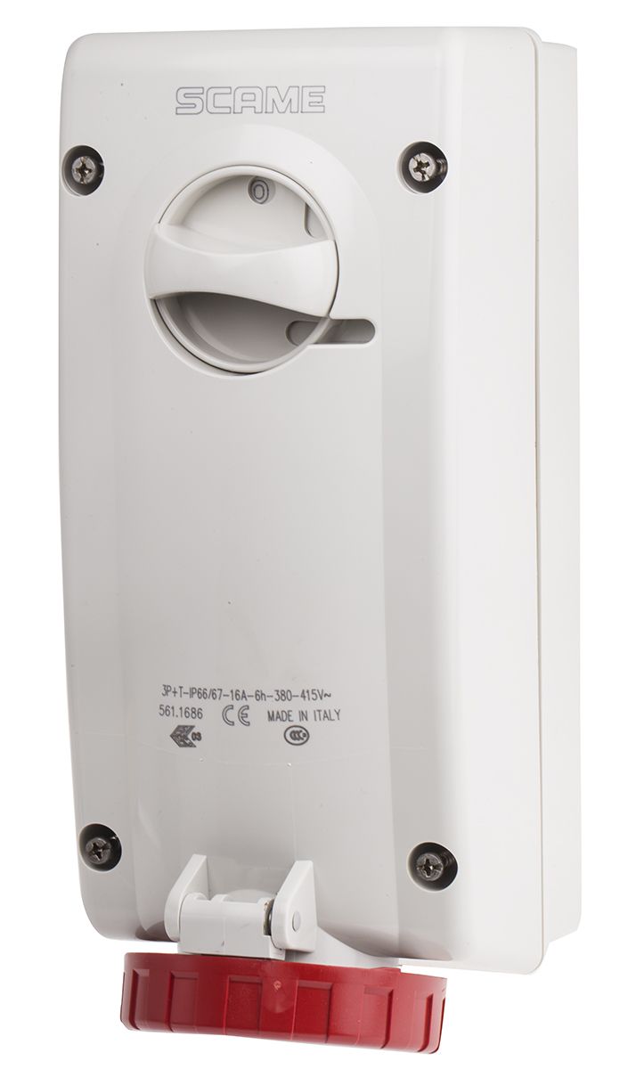 Scame Switchable IP67 Industrial Interlock Socket 3P+E, Earthing Position 6h, 16A, 415 V