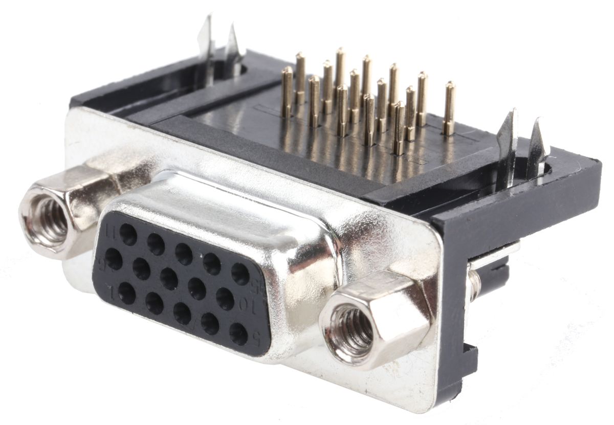 Conector D-sub RS PRO, paso 2.29mm, Ángulo de 90° D-Sub de alta densidad, Orificio Pasante, Hembra, Terminación