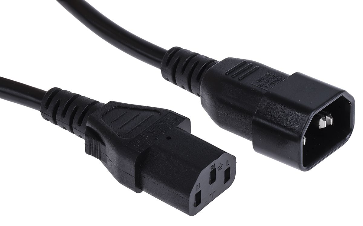 RS PRO Straight IEC C13 Socket to Straight IEC C14 Plug Power Cord, 2m | RS