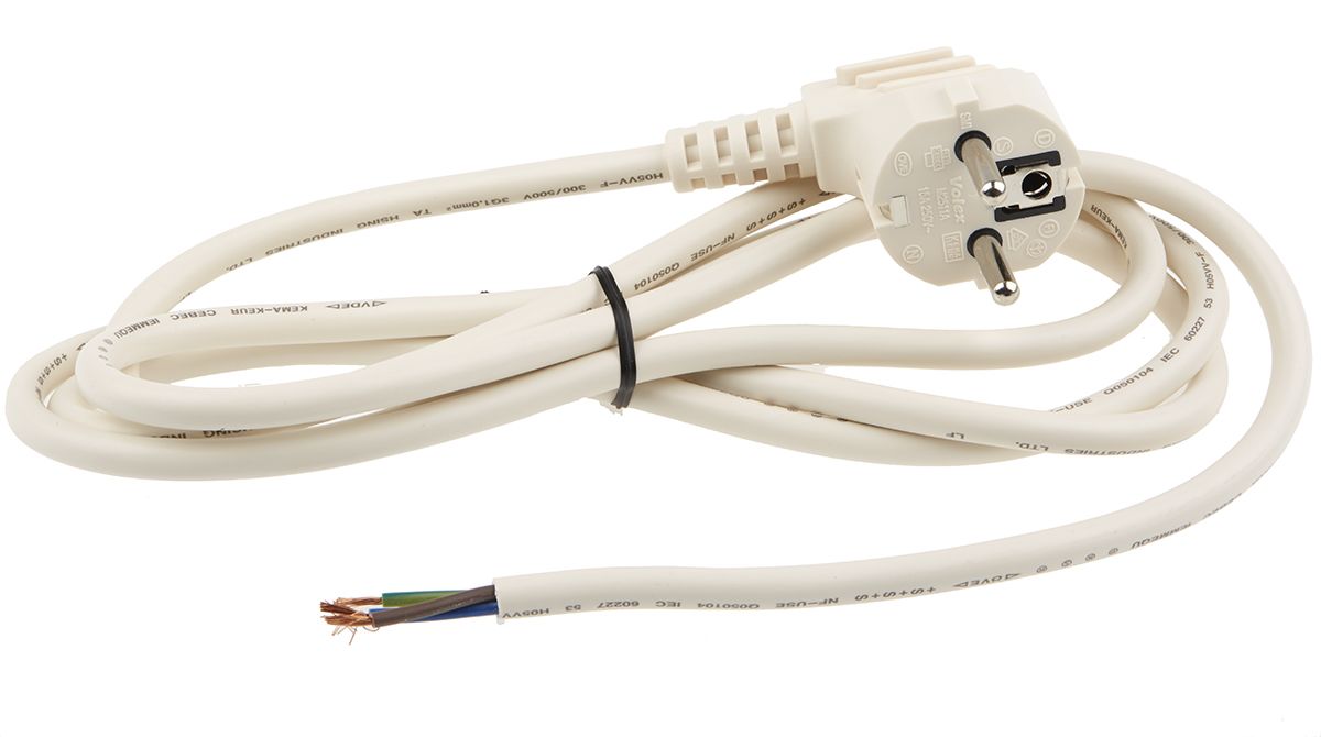 RS PRO Unterminated CEE 7/3 Schuko Plug Power Cord, 2m