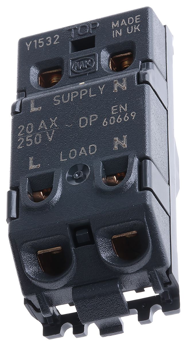 MK Electric Black Rocker Light Switch, 1 Way, 1 Gang, Grid Plus