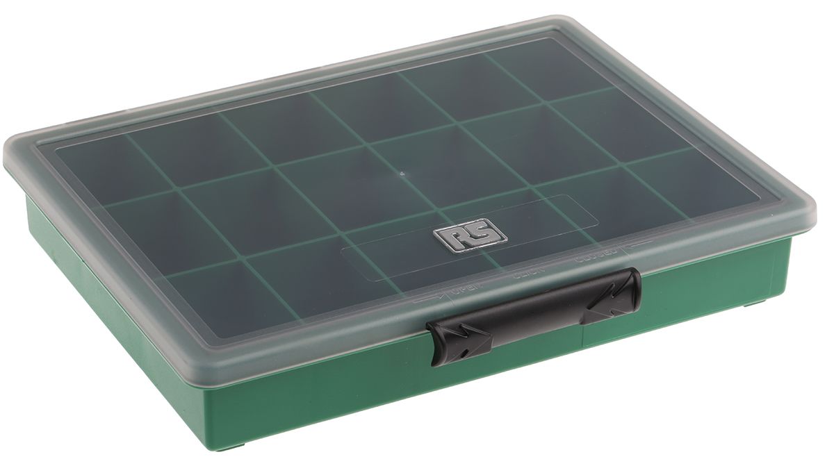 Raaco 18 Cell Green PP Compartment Box, 43mm x 240mm x 195mm