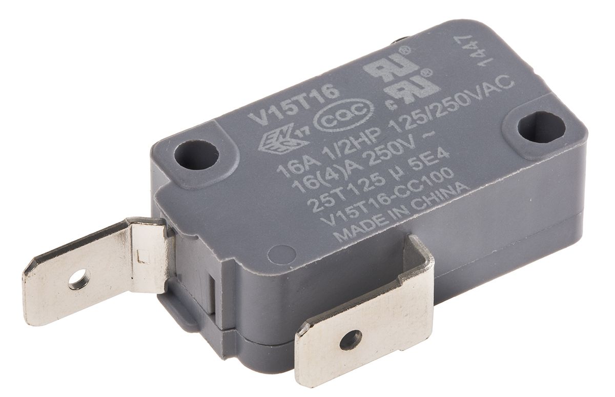 V15T16CC100 Honeywell Plunger Microswitch, Tab Terminal, 16 A 250