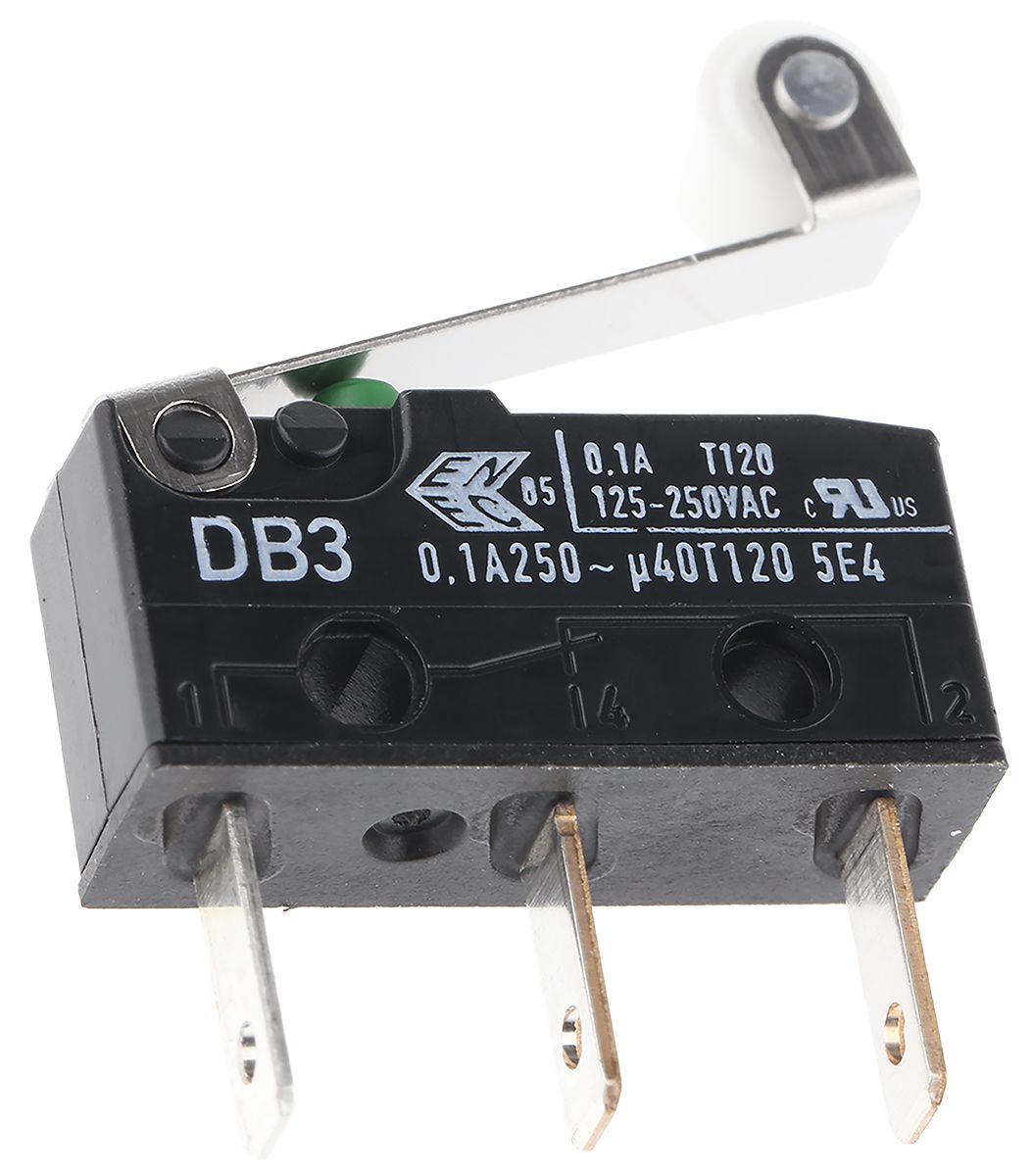 DB3CB1RC ZF Roller Lever Micro Switch, Tab Terminal, 100 mA 30 V