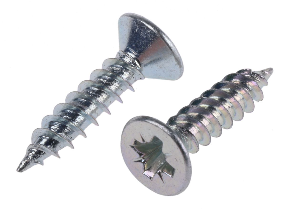 RS PRO Pozidriv Countersunk Steel Wood Screw Bright Zinc Plated, No. 8 Thread, 3/4in Length