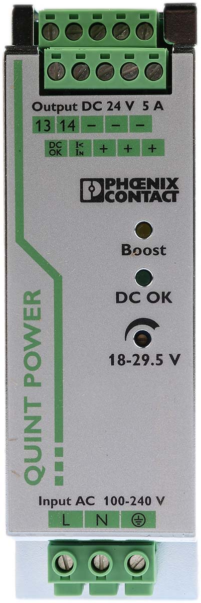 Phoenix Contact QUINT-PS/1AC/24DC/5 Switch Mode DIN Rail Power Supply, 85 → 264V ac ac Input, 24V dc dc Output,