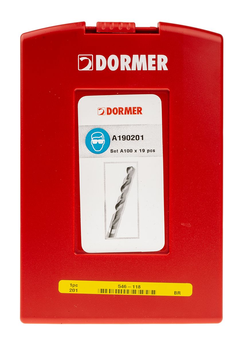 Dormer 19 Piece Multi-Material Twist Drill Bit Set, 1mm to 10mm