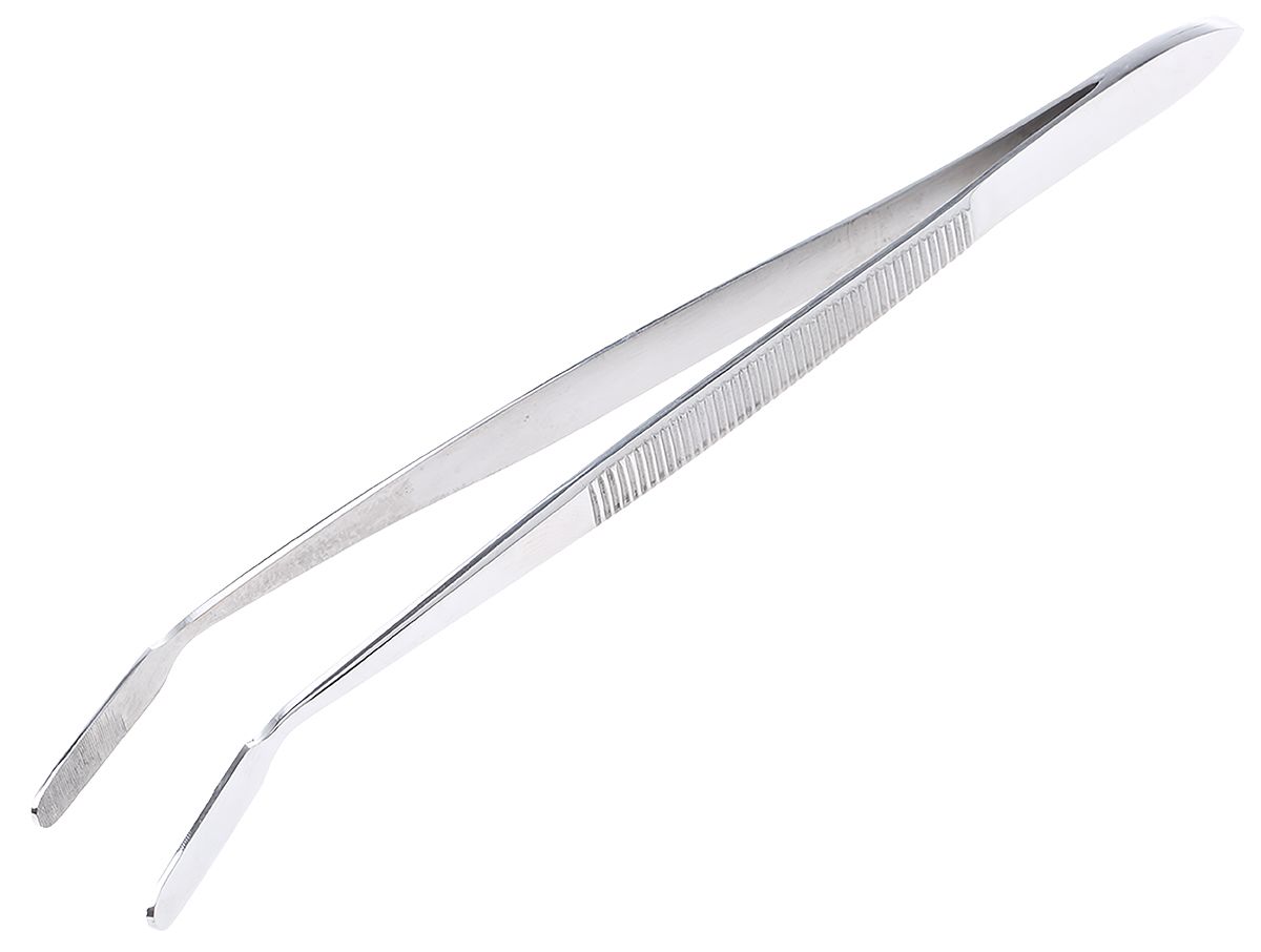 RS PRO 150 mm, Stainless Steel, Flat' Serrated, Tweezers