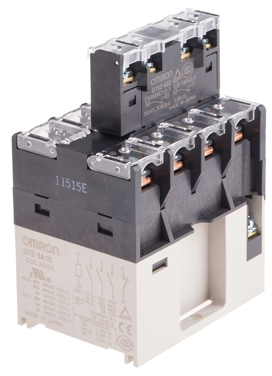 G7Z3A1B02Z DC24 Omron DIN Rail NonLatching Relay, 24V dc Coil, 40A Switching Current, 3PNO