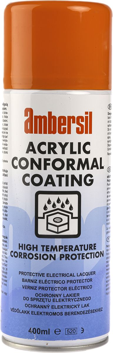 Ambersil Transparent Acrylic Resin Conformal Coating, 400 ml Aerosol, -40°C min, +60°C max