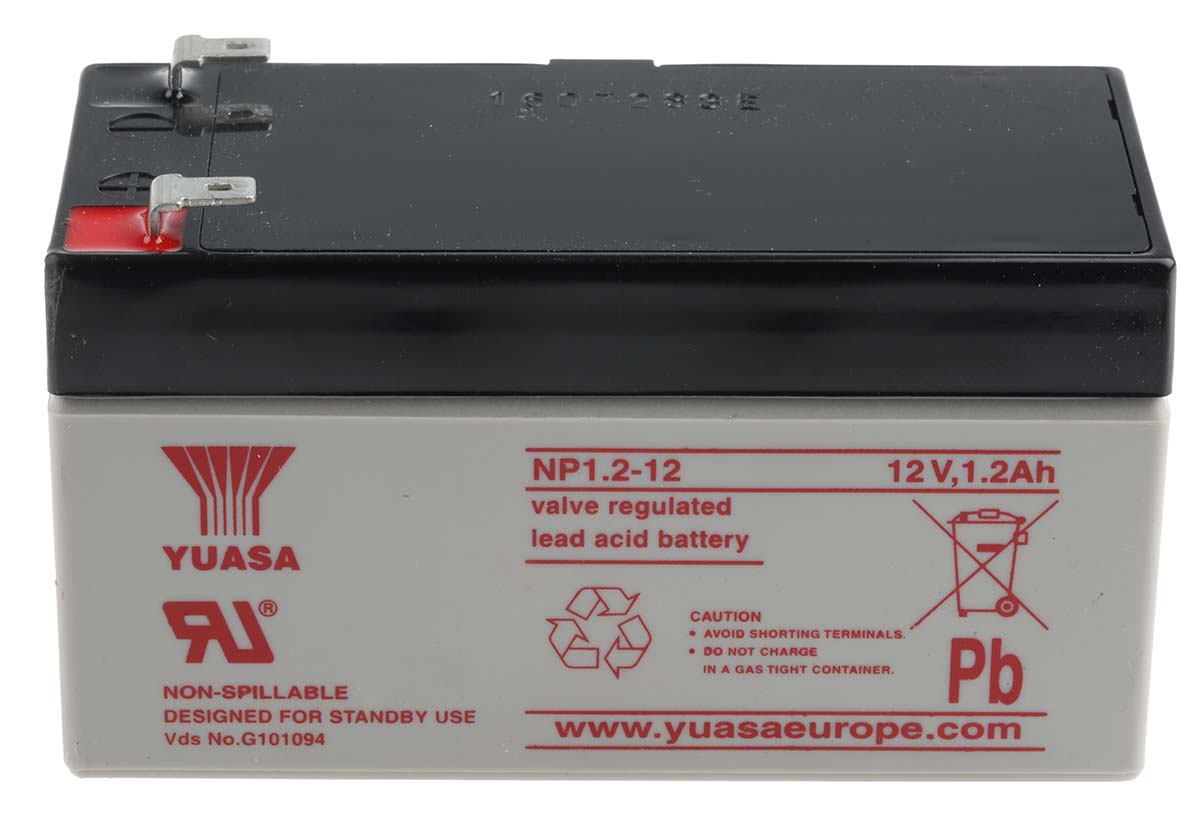 Yuasa 12V Faston F1 Sealed Lead Acid Battery, 1.2Ah
