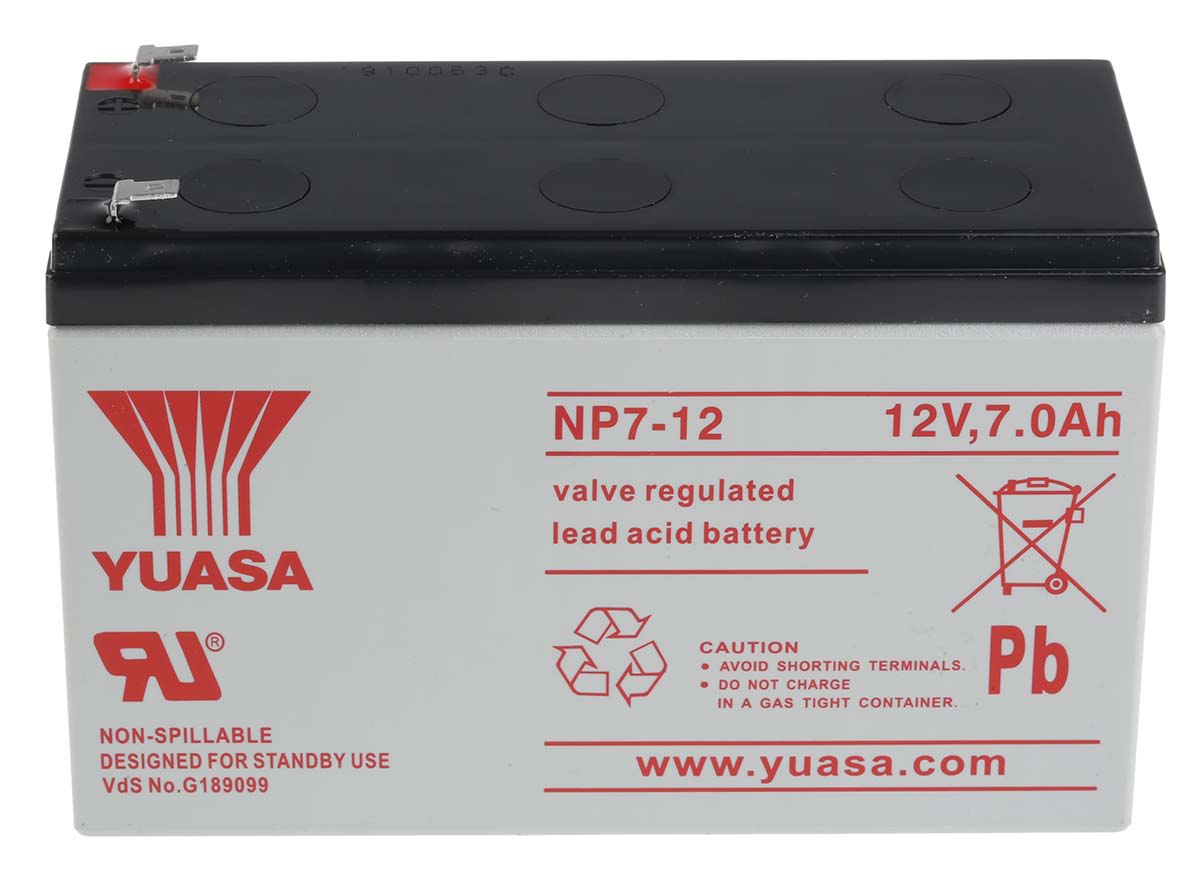 Yuasa 12V Faston F1 Sealed Lead Acid Battery, 7Ah