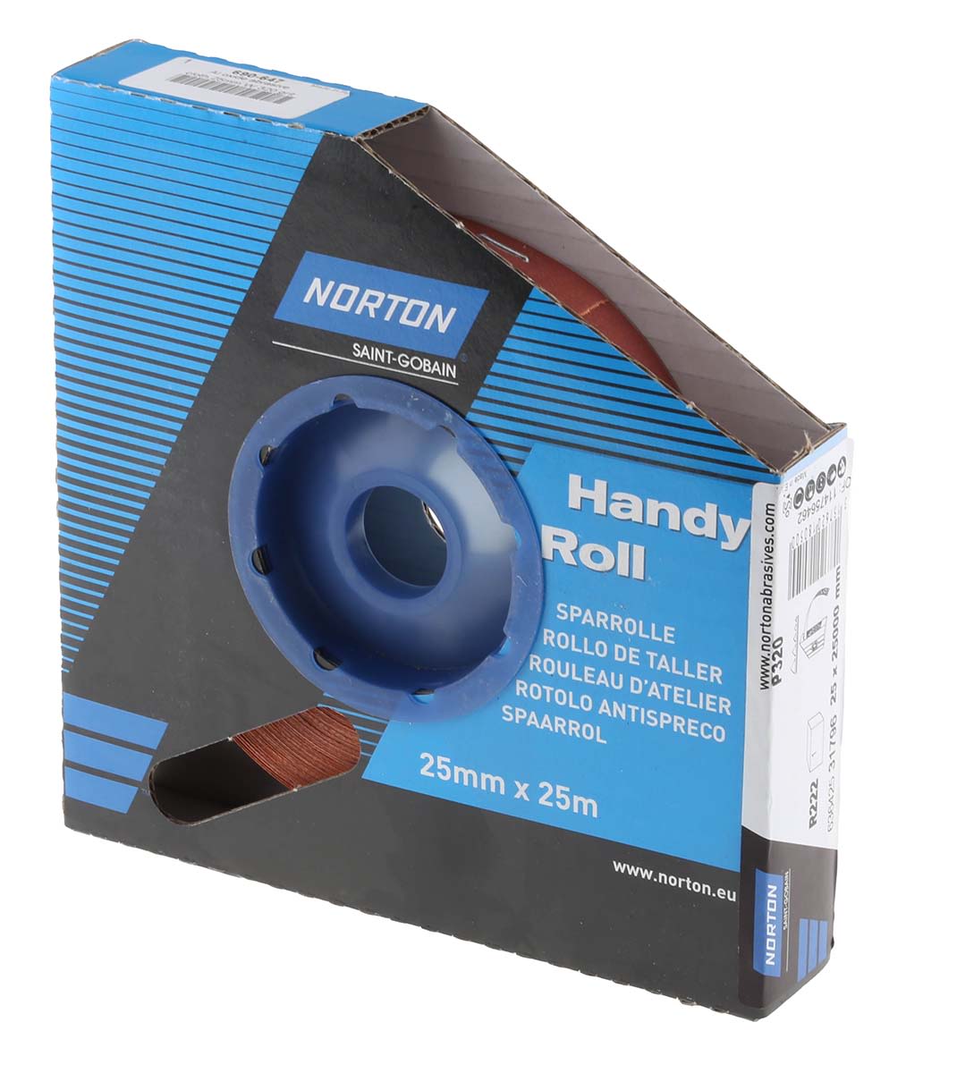 63642531796 Norton P320 Grit Very Fine Sandpaper Roll, 25m x 25mm RS