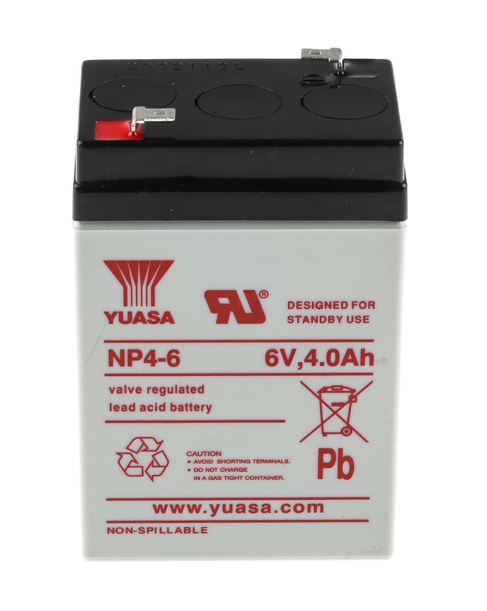 Yuasa 6V Faston F1 Sealed Lead Acid Battery, 4Ah