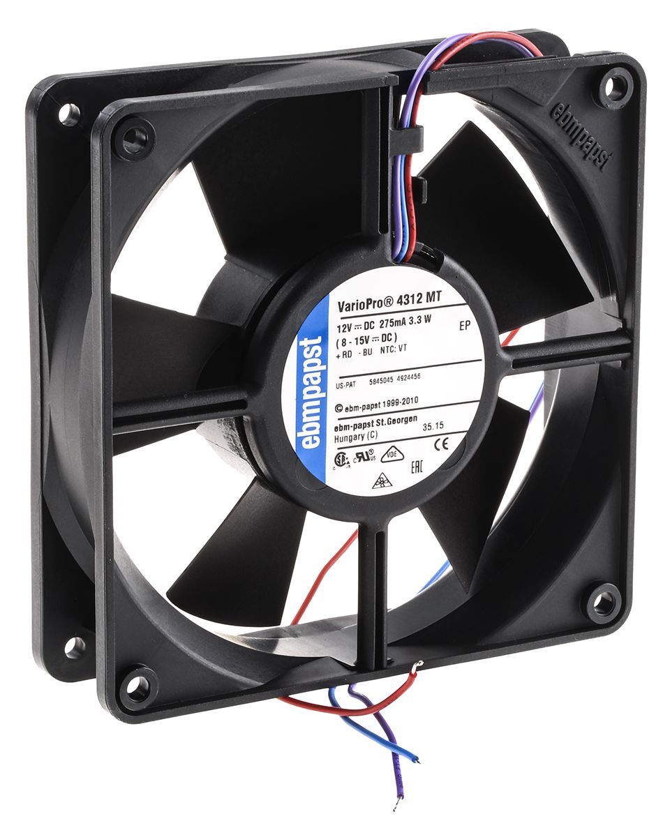 ebm-papst 4300 Series Axial Fan, 12 V dc, DC Operation, 138m³/h, 3.3W, 119 x 119 x 32mm