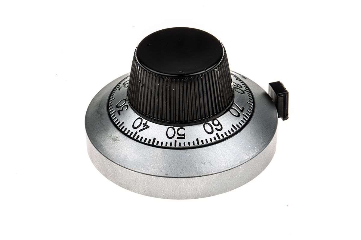Vishay 46mm Silver Potentiometer Knob for 6.35mm Shaft Splined, 21A11B10
