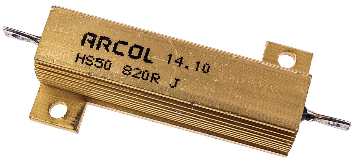 Resistencia de montaje en panel Arcol, 820Ω ±5% 50W, Con carcasa de aluminio, Axial, Bobinado