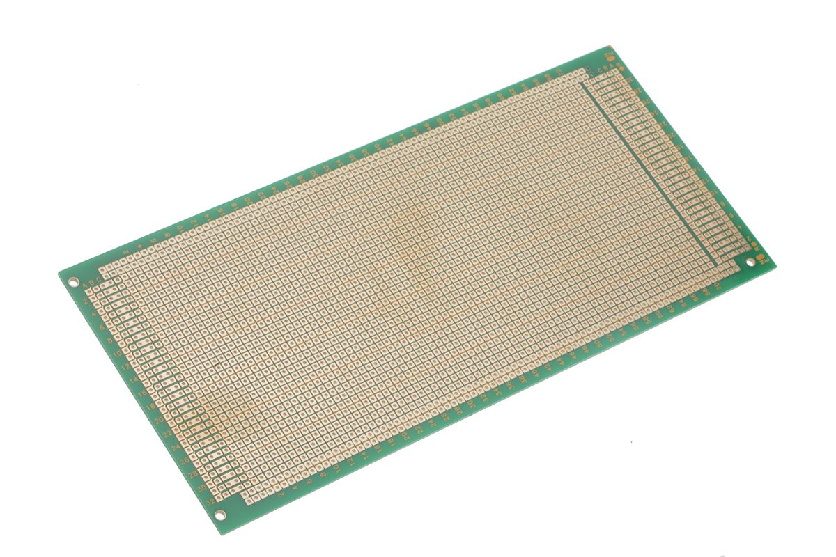 RS PRO Double Sided Matrix Board FR4 1.02mm Holes, 2.54 x 2.54mm Pitch, 220 x 100mm