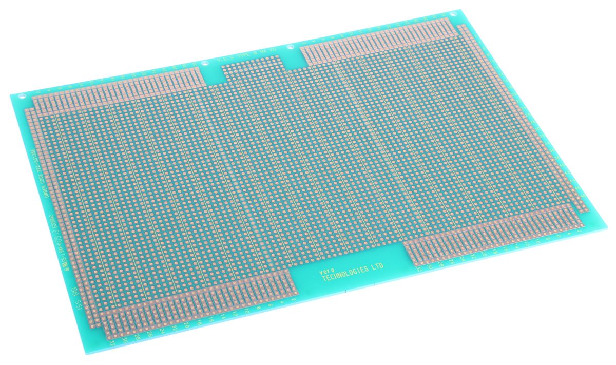 RS PRO Double Sided Matrix Board FR4 1.02mm Holes, 2.54 x 2.54mm Pitch, 233.4 x 160mm