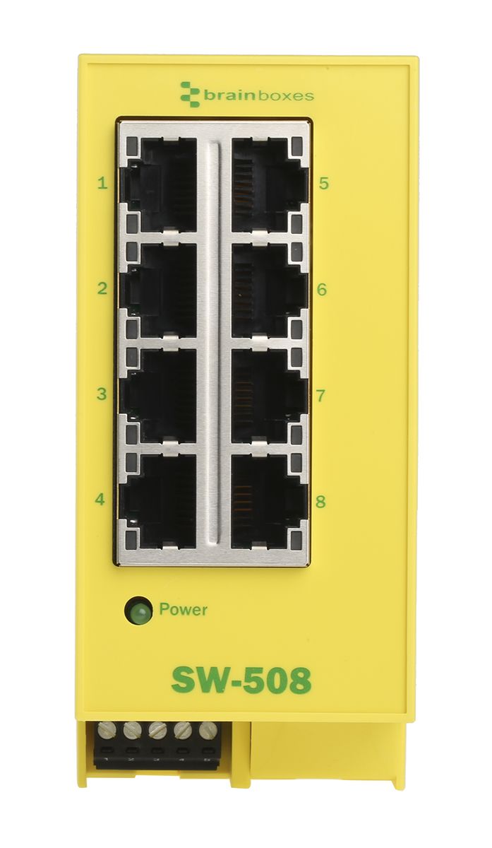 Brainboxes DIN Rail Mount Ethernet Switch, 8 RJ45 port
