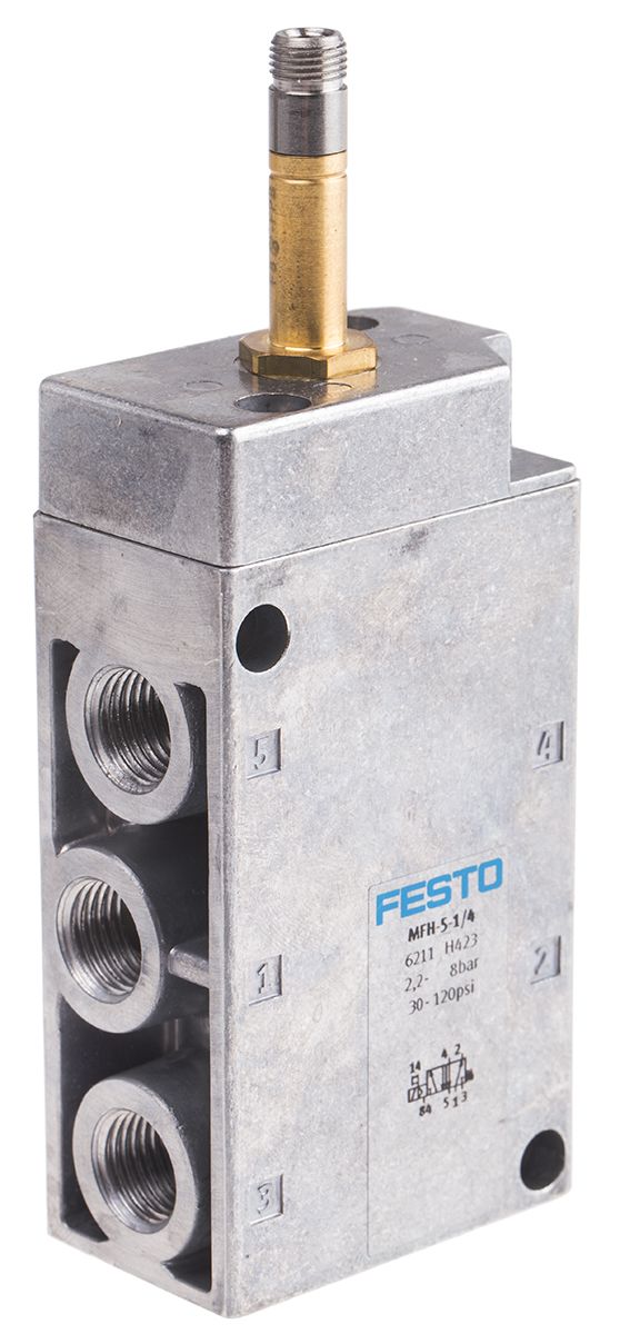 Festo 5/2 Pneumatic Solenoid Valve - Solenoid/Pilot G 1/4 MFH Series 48 V dc, 240 V ac, 6211