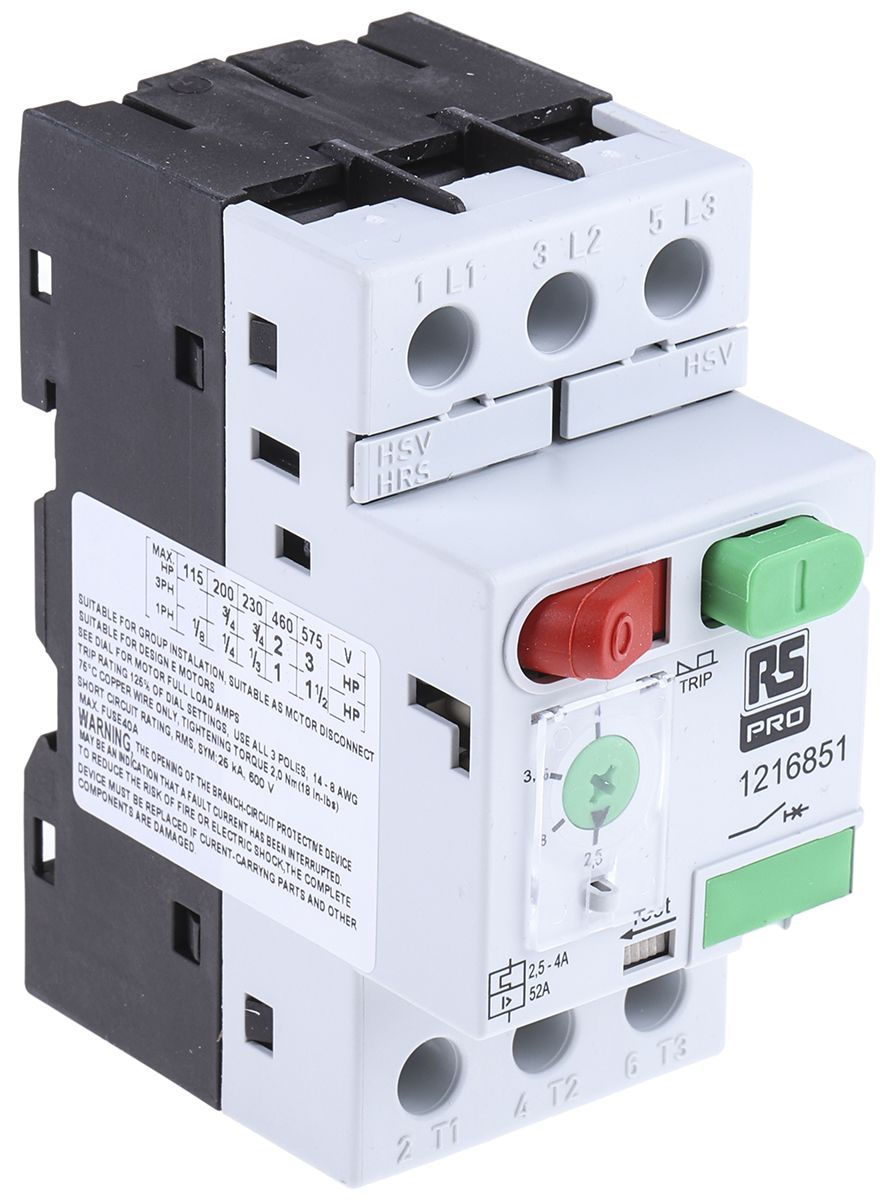 RS PRO 2.5 → 4 A Motor Protection Circuit Breaker