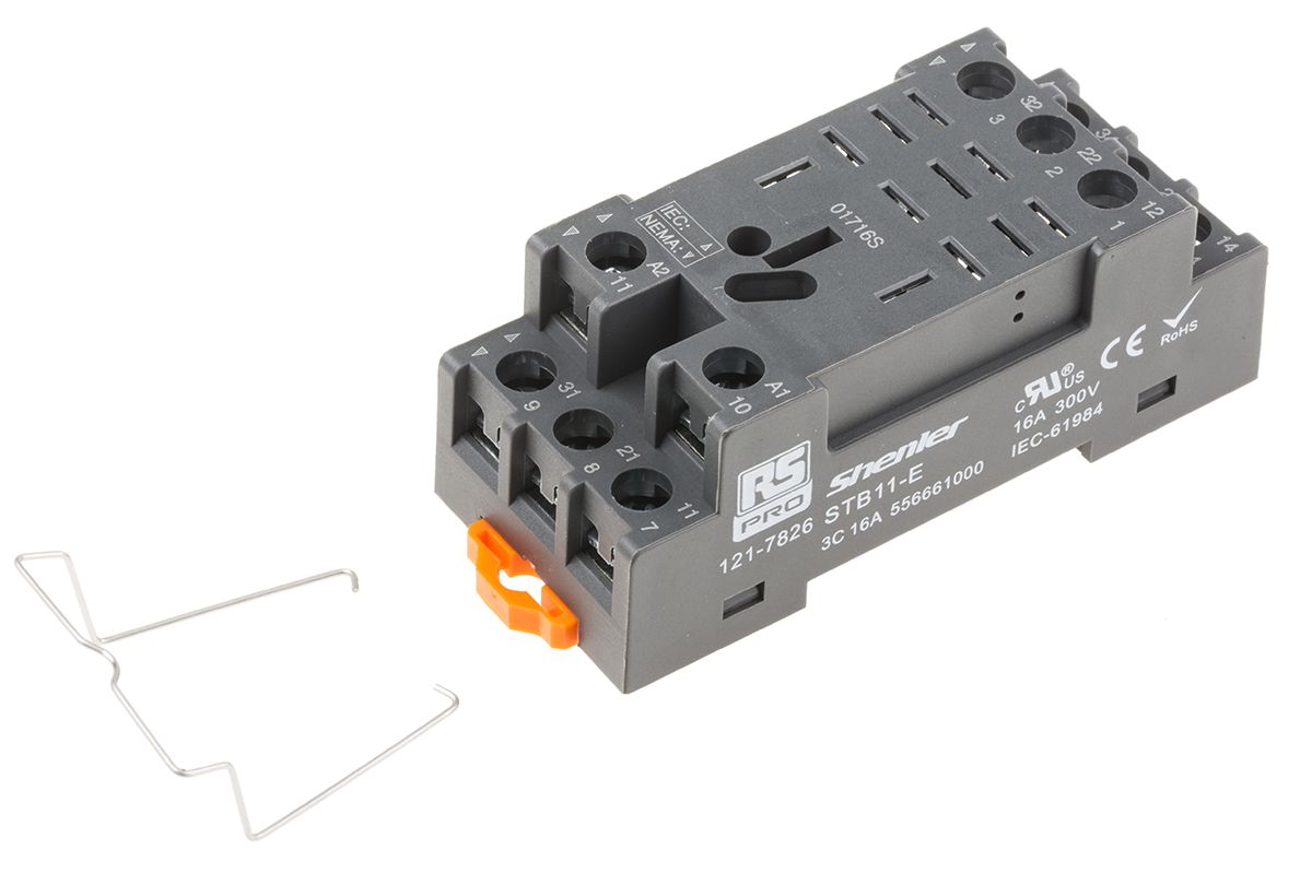 RS PRO Relay Socket for use with RS PRO RKL Relays 3PDT 11 Pin, DIN Rail, 300V