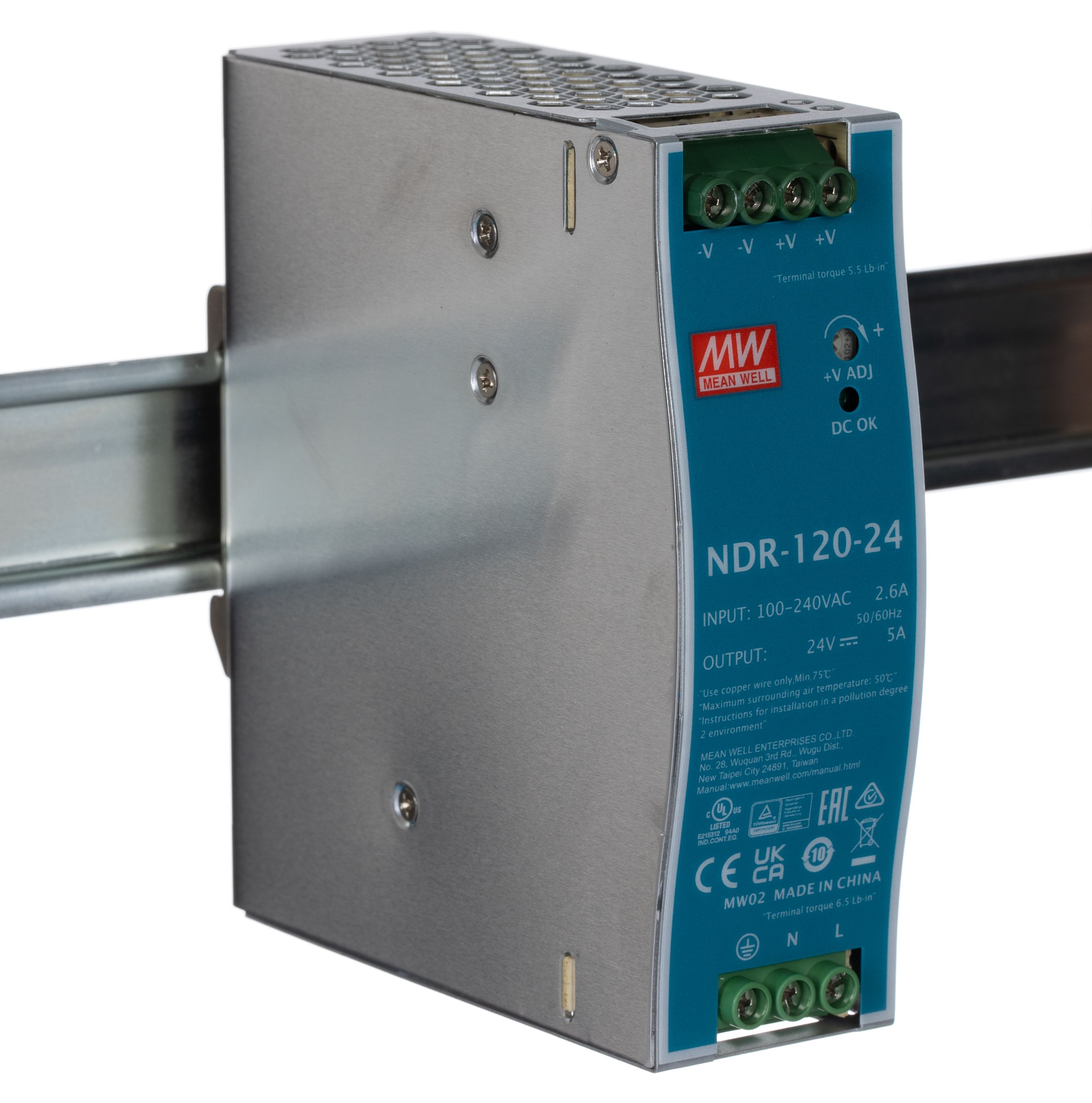 NDR-120-24 | Mean Well NDR Switch Mode DIN Rail Power Supply, 90 → 264V ...