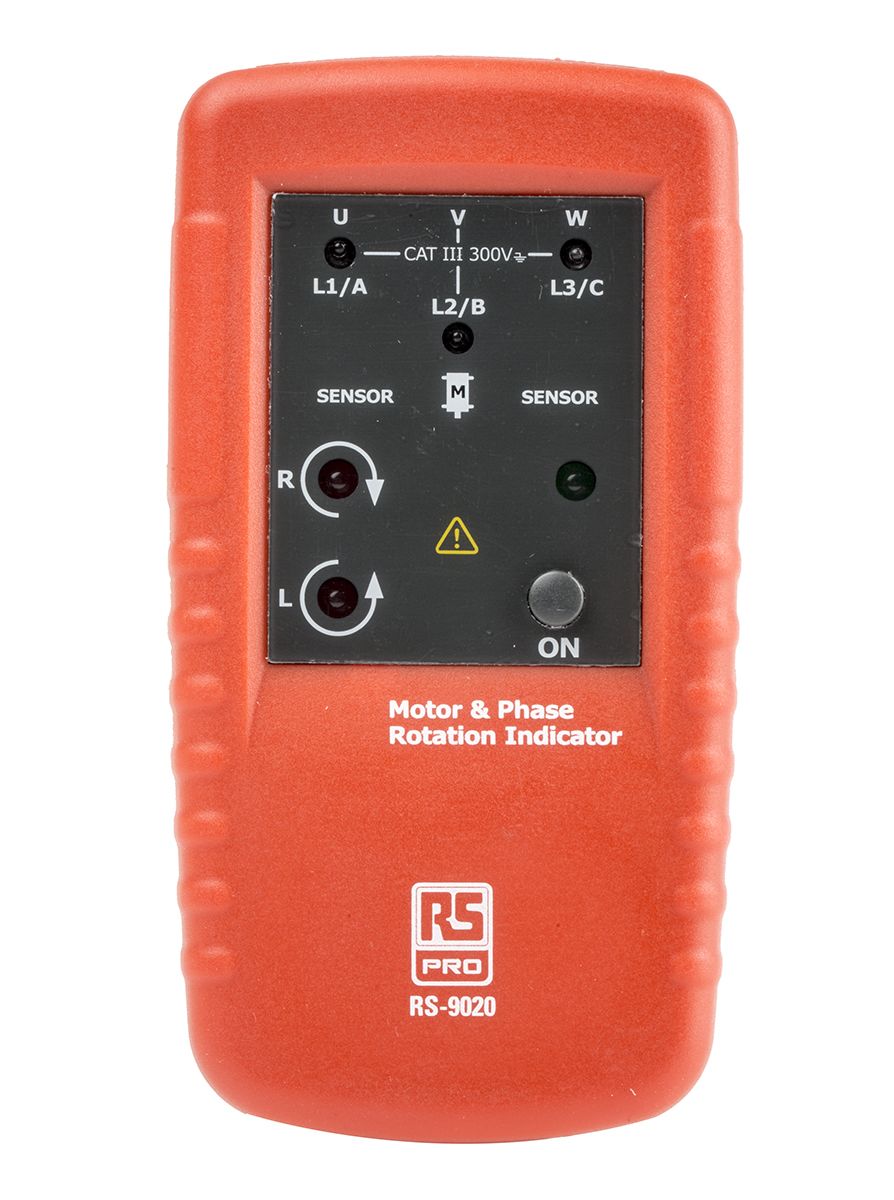 RS PRO RS9020 Phase Rotation Tester, CAT III 300 V, 400Hz Max, 400V ac Max with RS Calibration