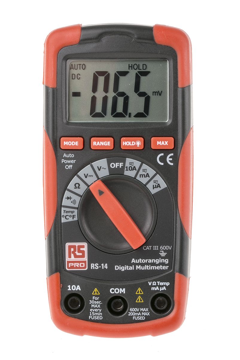 RS PRO RS14 Handheld Digital Multimeter, 10A ac Max, 10A dc Max, 600V ac Max - RS Calibration