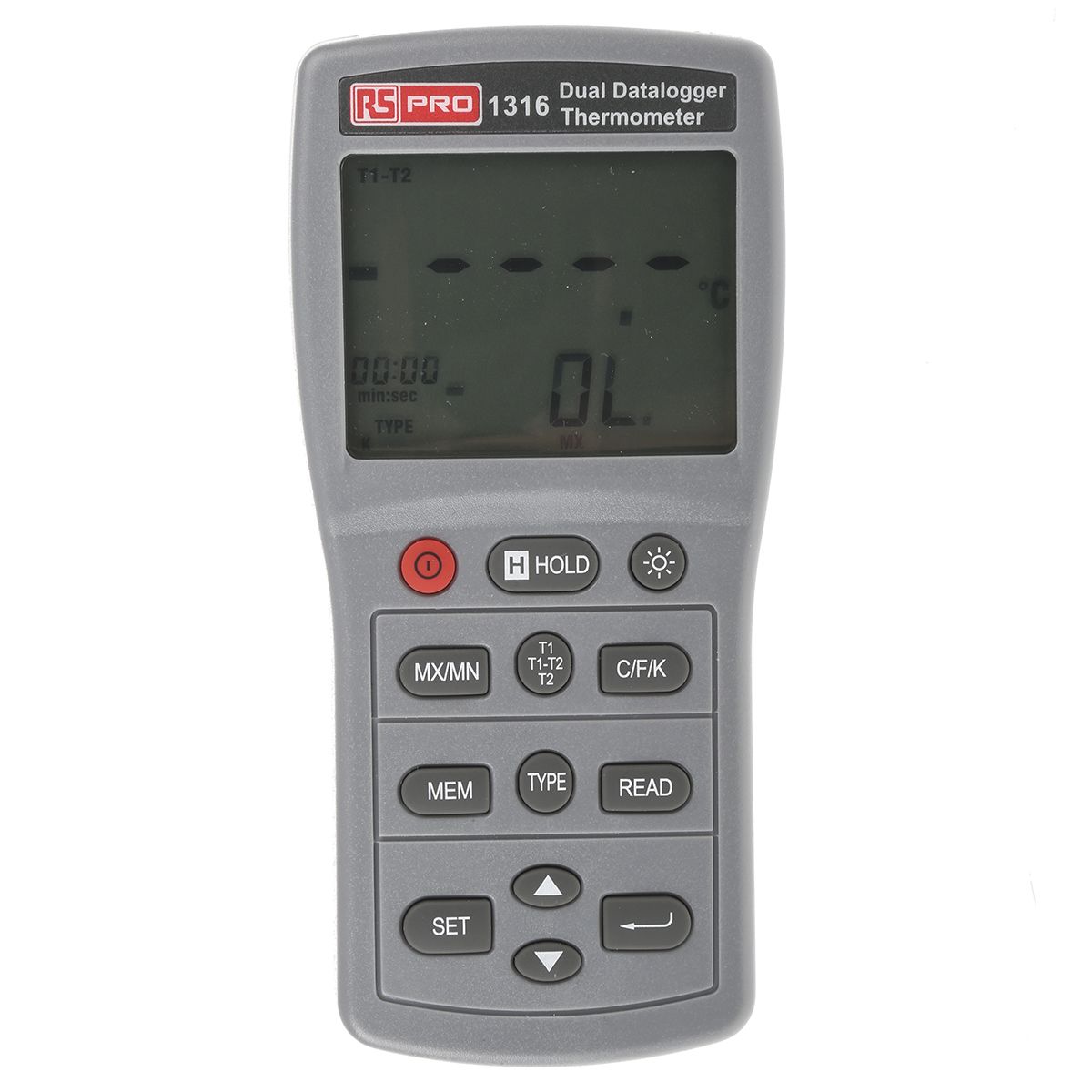 RS PRO 1316 Wired Digital Thermometer, E, J, K, N, R, S, T Probe, 2 Input(s), +1090 (J) °C, +1300 (N) °C, +1370 (K) °C,