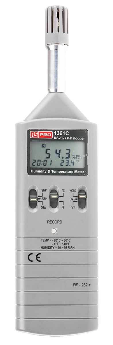 RS PRO 1361C Temperature & Humidity Data Logger, 1 Input Channel(s), Battery-Powered
