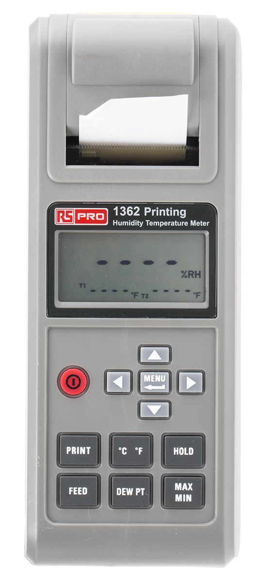 RS PRO RS1362 Handheld Hygrometer, ±3 %RH Accuracy, +1333 (Type2) °C, +140 (Type1) °F, +2431 (Type2) °F, +60 (Type1) °C