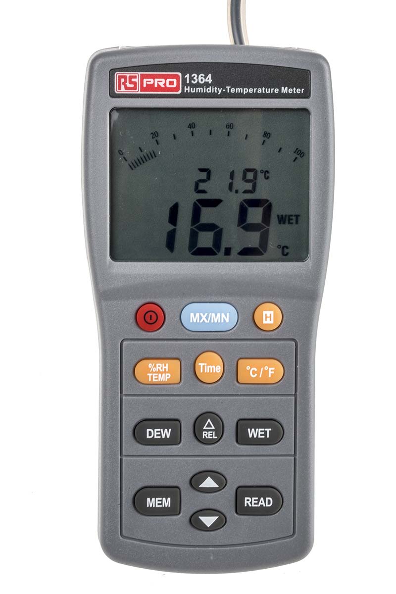 RS PRO RS1364 Handheld Hygrometer, ±3 %RH Accuracy, +140 °F, +60 °C Max, 95%RH Max