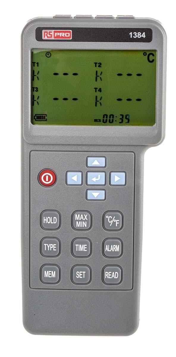 RS PRO 1384, 1361C Temperature Data Logger, 4 Input Channel(s), Battery-Powered