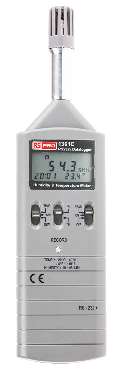 RS PRO 1361C Temperature & Humidity Data Logger, 1 Input Channel(s), Battery-Powered - RS Calibration